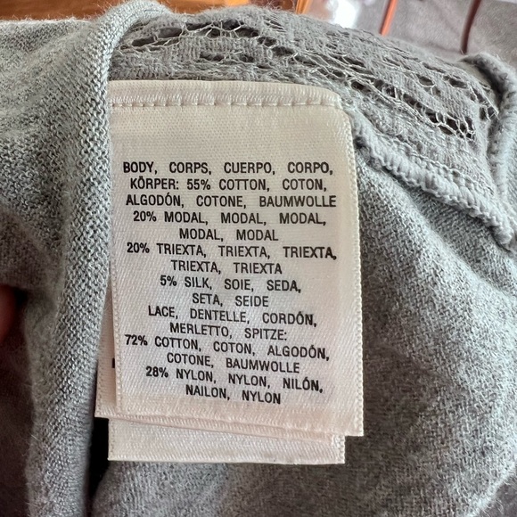 Anthropologie Knitted & Knotted Babydoll Sweater Size L Lace Inset Short Sleeve - Picture 7 of 9